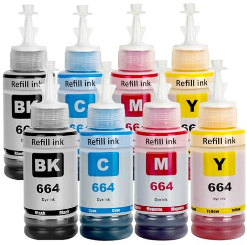 SHUOLEI 664 Tinte Kompatibel mit Epson 664 Tintenpatronen Multipack für ET-2500 ET-2550 ET-2600 ET-2650 ET- 3600 ET-4500 ET-4550 ET-14000 ET-15000 ET-16500 L100 L110 L200 L210 L350 L355 (8-Pack)