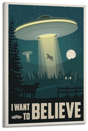AZTU Vintage Ufo Poster I Want To Believe Dekorative Leinwand Familie Schlafzimmer Kunstwerk Bild Gemälde 60 x 90 cm