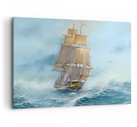 ARTTOR Bilder auf Leinwand 100x70cm Leinwandbild Meer Schiff Nautisch Groß Wanddeko Bild Schlafzimmer Küche Deko Wandbilder Dekoration Wohnzimmer Wall Decor Canvas Wand Kunstdruck Art AA100x70-5541