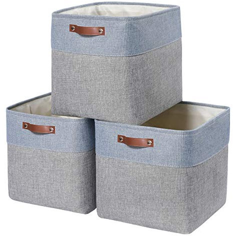 Mangata 25|28|30|33cm Aufbewahrungsbox Stoff, Aufbewahrungskorb für Regal, Korb Aufbewahrung, 3-er Pack, 30x30x30 cm, Grau Blau