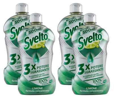 Detersivo Piatti Concentrato, Eccezionale Sull'Unto, Limone 500ml (4 flaconi)