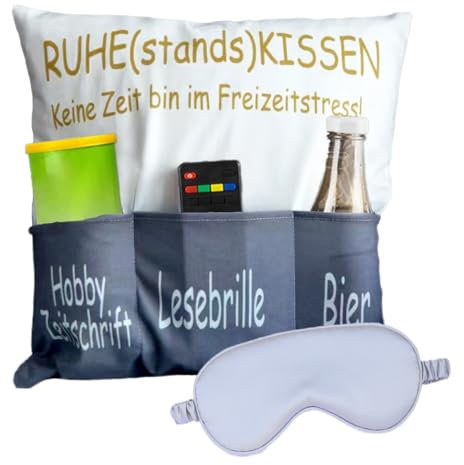 Kissenbezug mit 3 Taschen zum selber Befüllen tolles Geschenk für Rente Ruhestand Ruhestandskissen Kissenhülle mit Schlafmaske Geschenk Kissenbezug für Abschied Kollegen Renteneintritt Pension Senior
