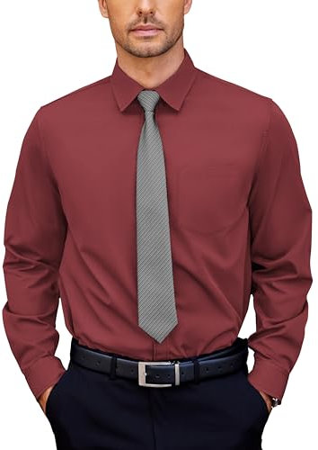 COOFANDY Mens Dress Shirts Long Sleeve Smart Casual Shirts for Men Adult Regular Fit Non-Iron Formal Shirt Burgundy 3XL