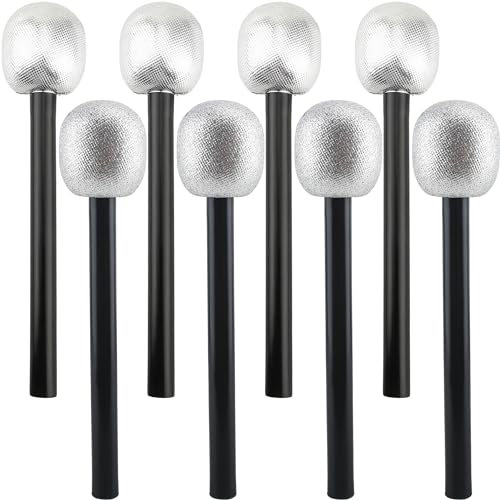 Haconba 8 Pack Toy Microphone Plastic Glitter Fake Stage Mic Costume Prop for Birthday Disco Party Stage Play Prop (Color Set 1)