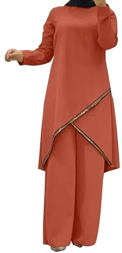 Muslimische Kleidung Frauen Abaya Set für Damen Volltonfarbe Asymmetrisch Langarm Robe Mantel Lang Vielseitige Weitbeinige Hose Elegant Outfits Loungewear Set für Freizeit Set