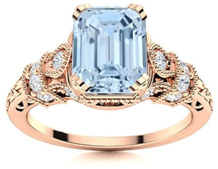 1,25 ctw Achteckform Aquamarin-Edelstein 925 Sterling Silber Solitär Art Deco Damen Verlobungsring Roségold Vermeil, 61