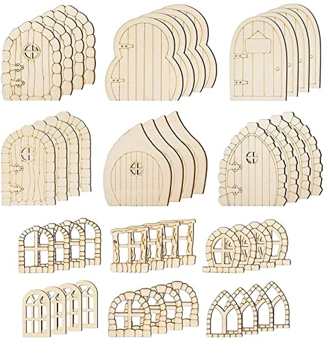 Steharlly 48Pcs Porta Fatata in Legno Non Verniciato Pezzi di Porta da Giardino, Porta delle Fate Mini Porta in Legno Porte di Gnomo Porta Fata in Legno, Porta Elfo, Parti della Porta del Giardino