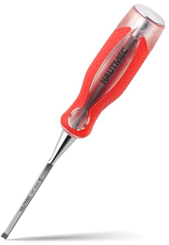 HAUTMEC 6mm Wood Chisel High Impact Drop-Forged CR-V Steel Bevel Edge Chisels with Strike Cap & Non-Slip Ergonomic Handle for Carpentry & Joinery Work, HT0359