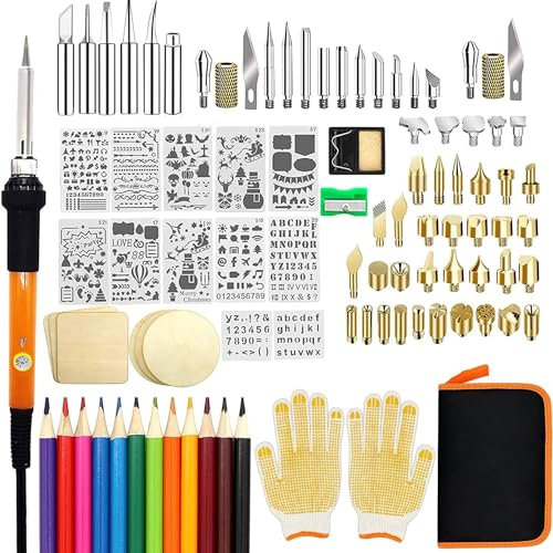 Kit de pluma de pirografía de 110 piezas, soldadores eléctricos de 60 W con temperatura ajustable de 200~450 °C, herramienta de quema de madera para grabar, tallar y soldar