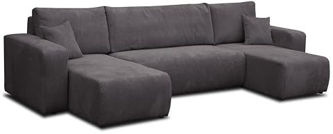 VENASI MÖBEL Ecksofa mit Schlaffunktion und Bettkasten Luna U-Form Sofa Eckcouch Schlafsofa (Dunkelgrau)