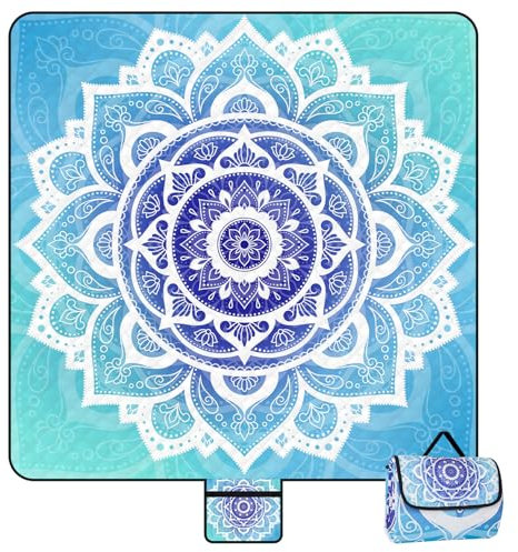 Picknickdecke Wasserdicht Sandfrei, 200x200cm Boho Stranddecke Wasserdicht für 4-6 Personen, Tragbare Waschbar Strandmatte mit Tragegriff, Picnic Blanket für Strand, BBQ, Picknick, Wandern, Campinge