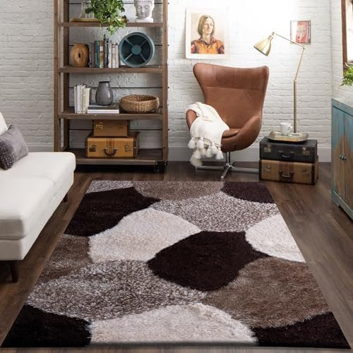 Extra Long Hallway Runner Rugs - Thick Dense Pile Fluffy Super Soft Carpet Runner - Elegant Dresign Luxury Area Rugs for Bedroom Living Room Carpet Mat - Pona Brown Beige Cream, 160 x 230cm