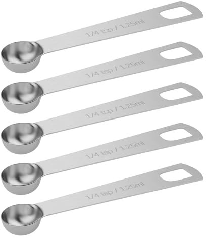 BERYLER 5PCS 1/4tsp (1.25ml) Single Measuring Spoon, Stainless Steel Individual Teaspoons Only