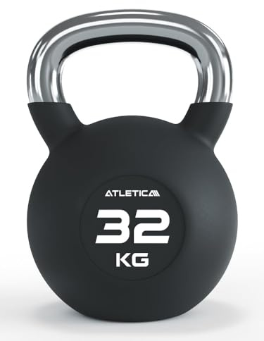 ATLETICA Kettlebell, 32kg, Gummiert mit Chromgriff | 4 - 32 kg Gewichtsbereich, Hochwertige Stahllegierung, Studioqualität, Funktionelles Ganzkörpertraining