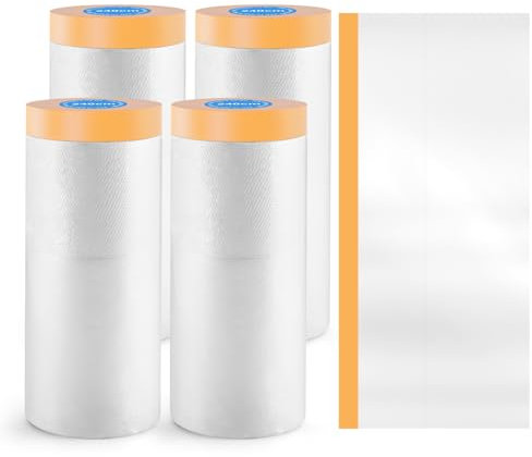 Floor Covering Protection Plastic Roll, Melopr 4Rolls 2.4mx20m Paint Protection Film Clear Masking Film Dust Sheet Roll Spray Protective Film Self Adhesive for DIY Decorating, Car Furniture Covering