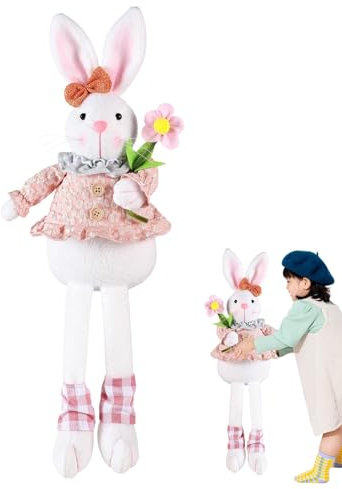 Dranng Plüsch,Osterhase Stofftier,Lustiges Osterhasen- mit Langen Beinen für Karotten oder Blumen | 19,48 Zoll weiches Kissen, kuscheliges sitzendes Kaninchen, Heimdekoration für Ostern,
