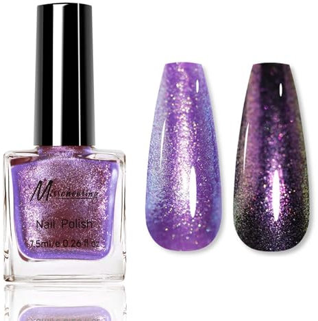 Color Changing Glitter Nail Polish - Purple Holographic Nail Varnish - Laser Refective Shimmer Chameleon Nail Polish Quick Dry - Long Lasting No Need UV DIY Nail Art at Home