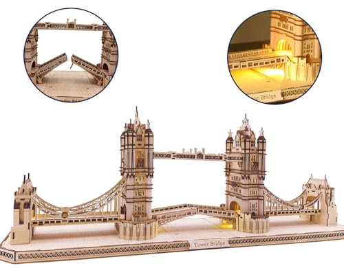 fisca 3D Puzzle Modell Bausatz Londoner Brücke Modell Bausätze mit Led Licht, Model Craft Architecture Building Puzzle Set, DIY-Hobby-Geschenk für Erwachsene (Londoner Brücke)