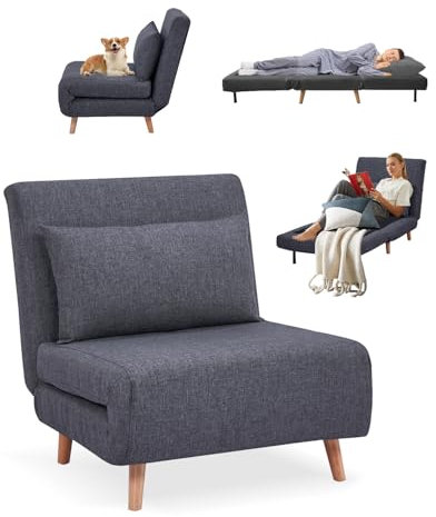 mymai Klappsessel Schlafsofa mit Schlaffunktion, Multifunktionales Gästebett Sofa, Tagesbett Schlafcouch Polstersofa, bis 190 kg belastbar (Dunkelgrau)