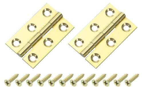 sourcing map 2 Pcs Folding Butt Hinges, 1.5 Inch Brass Small Door Hinges Butt Cabinet Hinges Folding Craft Hinges with Screws for Door Wooden Boxes Windows Dressers, Gold Tone