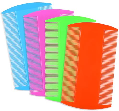 Läusekämme, doppelseitig, feine Zähne, Läusekamm zur Schuppenentfernung, dickes Haar, Zahnkopf, Nit, Haarkämme für Erwachsene, Kinder und Haustiere, entfernen Kopfläuse, Nissen, Flöhe (4 Farben), 4