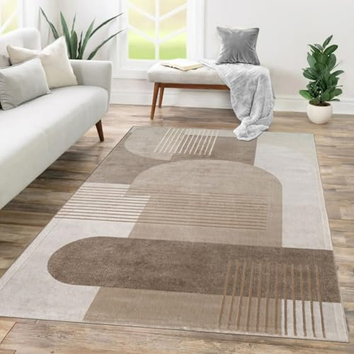 TT Home Wohnzimmer Teppich Esszimmer Kurzflor Geometrisch Abstraktes Design Bogen Streifen Optik Moderner Style, Größe:240x340 cm