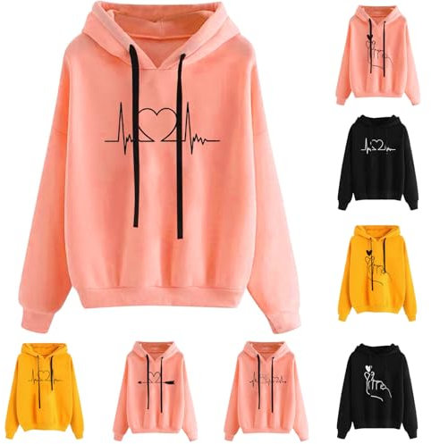Generisch Damen Kapuzenpullover Lässiger Damen Hoodie Oversize mit Kapuze Herbst Winter Weiches Bequemes Sweatshirt Langärmliges Oberteil Modischer Pullover für Freizeit Sport und Tägliche Outfits