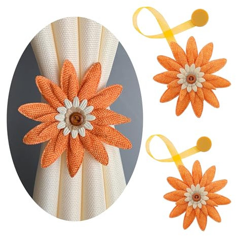 GIRASOLE HOME Raffhalter aus Stoff in Blumenform, 11 Blütenblätter mit Magneten, 2 Stück, Orange
