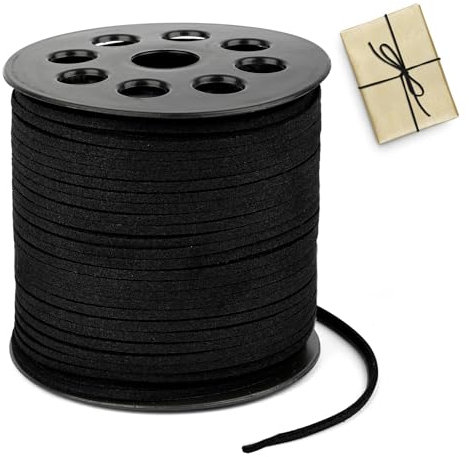 91 m x 2,6 mm Lederband, Lederschnur Veloursleder, Basteln Lederbänder, Faux Wildleder Schnur für Ketten DIY Armband Halskette Schmuck Handwerk (Schwarz)