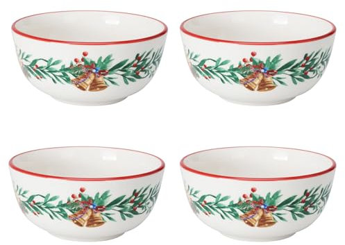 Carousel Home Set of 4 Nutcracker Christmas Bowls | Round Ceramic Festive Nutcracker Bowls Christmas Tableware | Perfect For Serving Snacks, Soups, or Desserts - 500ml