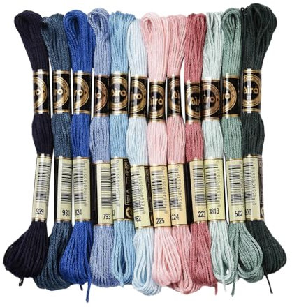 CABODYALS 12 Strang 96m Dunkelblau Grün Schwarz Stickgarn 6 Fädig Buntes Kreuzstich Freundschaftsarmband Baumwolle Schnur Bunter Stickerei Garnfäden für Armband Stricken Nähen Bastelbedarf Handwerk
