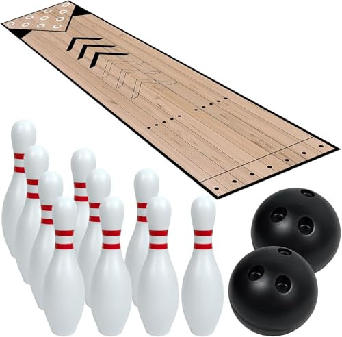 Mini Bowling Set, Indoor Outdoor Home Bowling Set, Bowling Alley Set with Lane, Bowling Pins & Ball Set, Full Bowling Alley Set for Family Friends