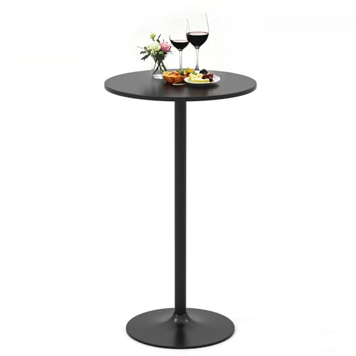 LIFEZEAL Tavolo da Bar Alto, Rotondo, Tavolino da Cocktail, Tavolino da Divano, Altezza Regolabile, Telaio in Acciaio, Moderno, Pub, Bistrot, Cucina, Soggiorno, Balcone, 60x56-101,5cm, Max 55kg, Nero