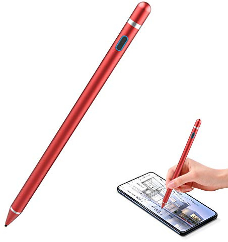 Stylet pour écran tactile - Pointe ultra fine de 1,5 mm pour iPad Pro, Air | Capuchon magnétique | Batterie 12H | Sans Bluetooth | Compatible avec iPhone, Android, Chromebook, tablettes (rouge)