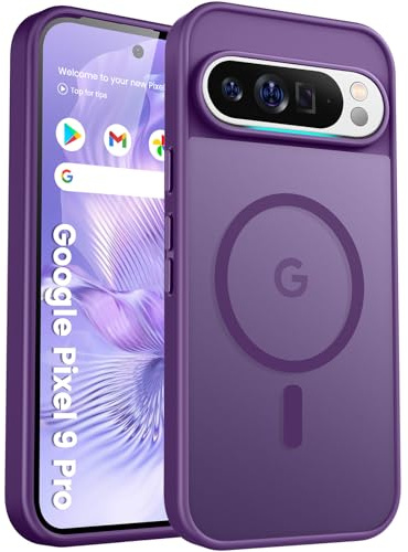 PuyaTeya Custodia per Google Pixel 9/9 pro, con magnete, protezione militare, antiurto, antigraffio, antiimpronta, antiscivolo, traslucida opaca, custodia protettiva (Viola scuro)