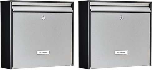 Burg-Wächter Briefkasten Edelstahl mit Namensschild, A4 Einwurf-Format, Verzinktes Stahlgehäuse anthrazit beschichtet mit Edelstahl Tür, Oxford-Set 6877 B+S, Mattschwarz (Packung mit 2)