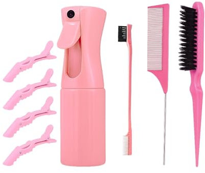 Flomiara 8-Piece Afro Hair Tool Set – Includes Detangler Brush, Slick Brush, Styling Combs & Spray Bottle (8 Total), For Natural Type 3a-4c Hair, Color Pink