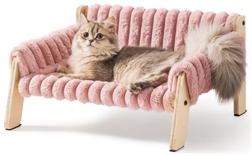 MEWOOFUN Erhöhtes Weich Katzensofa Bett für große Katzen und Kätzchen, Stabiles Katzenbett kleines Hundebett mit waschbarem abnehmbarem Bett (Rosa, M)