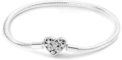 MariaFonte Bracciale Morbido New 2025 Compatibile con Charm Tutte le Marche Clip Cuore con Cuoricini Zirconia Donna Originale Pendente Ciondoli Base Braccialetti Fermo Catena Argento Gancio