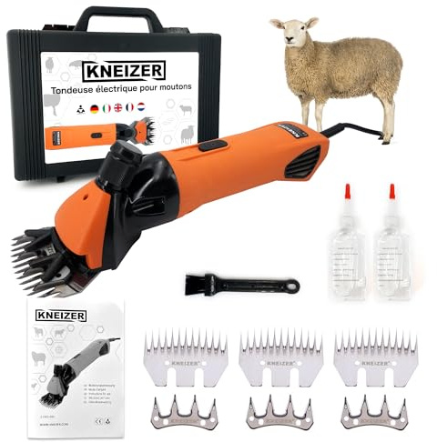 Tondeuse Électrique pour Moutons KNEIZER – Kit Complet avec Accessoires – Pour Toutes les Races – Lames Remplaçables – Moteur Puissant – Silencieuse & à Faibles Vibrations – Sans Entretien