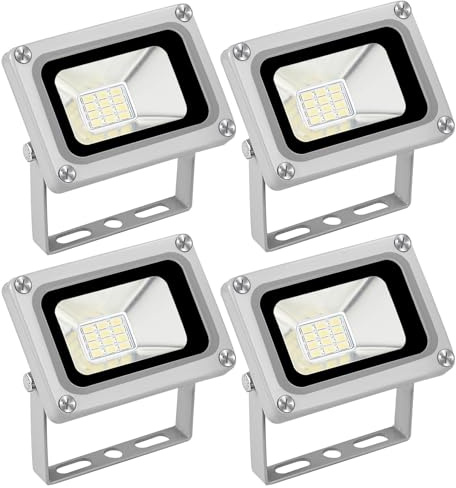 Yokqexz Faretto LED da Giardino da 10W, Luce di Inondazione - Design Ultra Sottile for Aiuole E Illuminazione A Bordo Piscina, DC 12-24V(4 Pack)