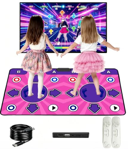 KIRJAUDU Doppel Tanzmatte mit HDMI-Anschluss, Tanzmatte Kinder mit Musik-Upload & Automatischer Schrittgenerierung, Multifunktions Dance Pad mit 2 Controllern für Heimfitness und Familienspaß