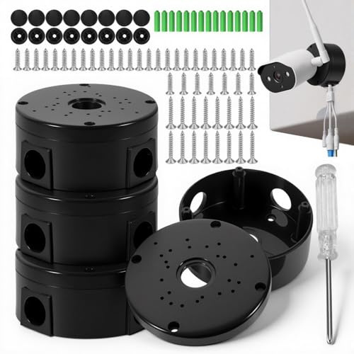 4 Stück Kamera Abzweigdose Wasserdicht mit Schrauben Mini Schraubenzieher | Montagebox Wasserdicht,Abzweigdose Schwarz,Runde Anschlussdose,Kamera Anschlussdose für Überwachungskameras Innen und Außen