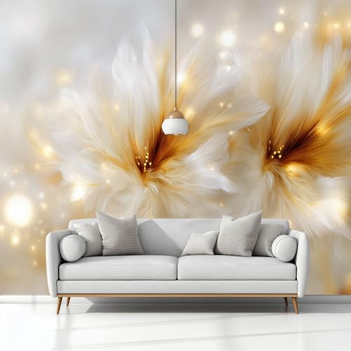Générique Papier Peint Panoramique Luxe 3D Floral Jaune Doré, 3D Papier Peint Intissé 400x280 cm Photo Poster Grand Mural Pour Salon Chambre Enfant Chambre Décoration Murale