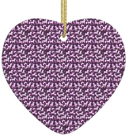 Adorno de Navidad de cerámica en forma de corazón con estampado rosa de unicornios, adornos festivos, decoración de árbol de Navidad
