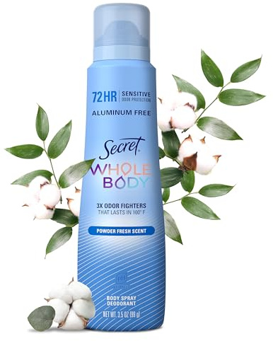 Secret Aluminum Free Whole Body Deodorant Spray for Women, 72hr Sensitive Freshness & Odor Defense, PH Balanced, Invisible Protection, Safe to Use Everywhere, Powder Fresh Scent, 3.5 oz