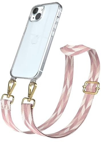 EAZY CASE Handykette - Verstellbares Taschenband kompatibel mit iPhone 15, Schulterriemen, Handykordel mit Silikon Hülle, Umhängetasche, Rosa Mix Gold