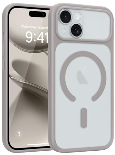 Wirvyuer per iPhone 15 Cover Compatibile con Magsafe,Grigio | Transluzente Magnetica Cover, Protezione Della Fotocamera, Custodia Traslucido Resistente Antiurto, Magnetica Case