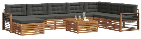 vidaXL Sofagarnituren 9 pcs Natur und Anthrazit Massivholz Akazie, Akazienholz Outdoor-Sofa-Set, modernes Gartenmöbel, Bequeme Liege, modulare Design, Poolbereich geeignet