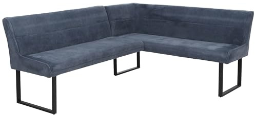 Mendler Eckbank HWC-O81, Esszimmerbank Bank, Öko-Tex (310g/m²) Chenille Stoff/Textil Metall 210x159cm - blau
